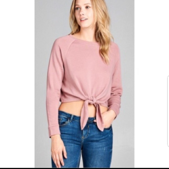 New!! Pink front tie crop top - Picture 4 of 5